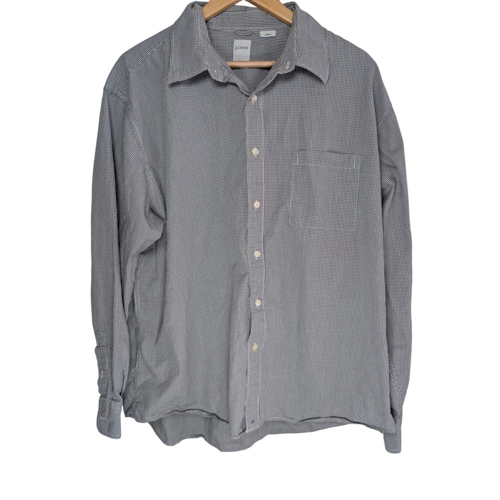 J.Crew Mens XL Gingham Button Down Shirt Long Sleeve Navy White 100%‎ Cotton